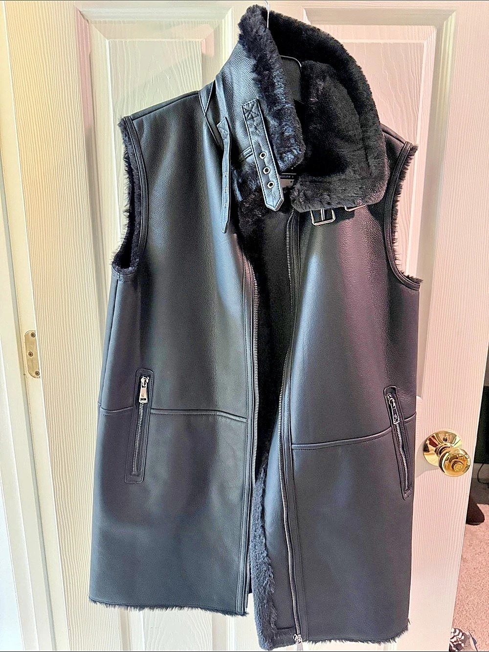 Lauren Ralph Lauren Faux-Shearling Moto Vest Black Size Small